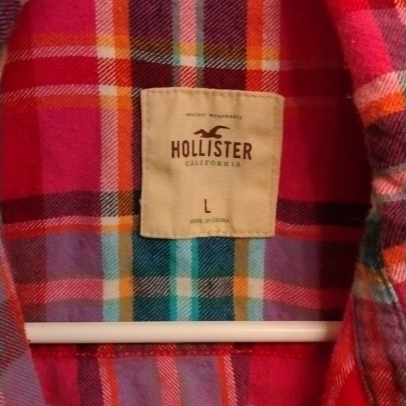 HOLLISTER- Pink Flannel Button Up Shirt Size L - Picture 2 of 4